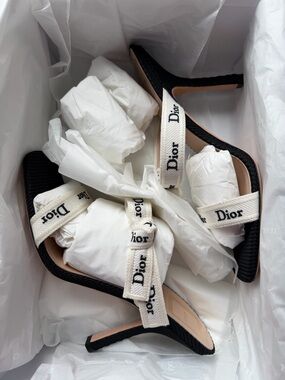 Dior Black & White Logo Strap Heeled Sandals